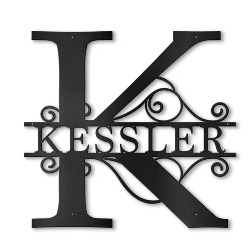 Vista 25 de Letreros de metal personalizados, letrero de nombre de metal, arte de pared de metal con letra dividida, monograma, decoración de pared, arte