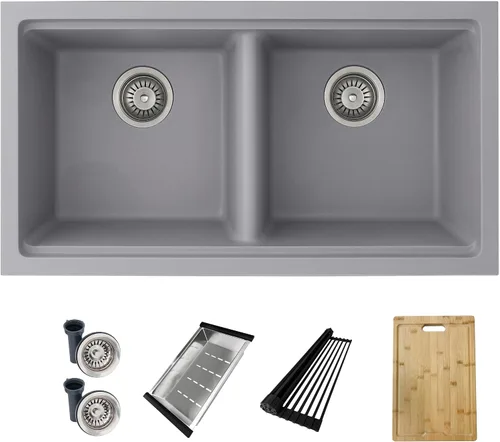 Vista 12 de Stylish S-822L - Fregadero de cocina de granito compuesto de 22 x 17.5 pulgadas, cuenco individual debajo del montaje y caída, 8.25 pulgadas