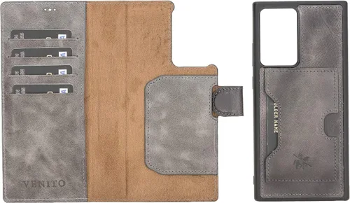 Vista 100 de Venito Florence - Funda de piel compatible con Samsung Galaxy S9, extra segura con bloqueo RFID, cartera desmontable para teléfono (gris decolorado)