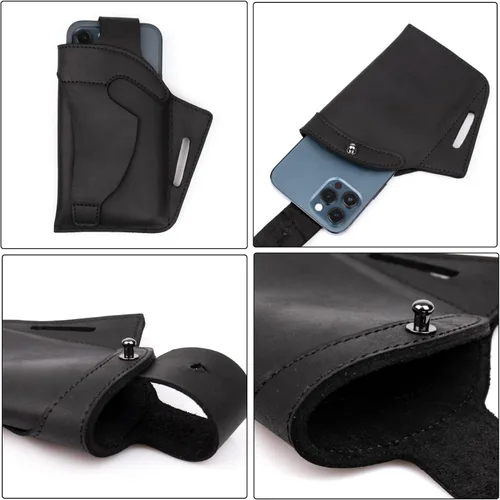 Vista 5 de Topstache Funda de cuero para cinturón, funda de teléfono celular con tapa para iPhone 14, 14 Pro, 13 Pro, 13, 12 Pro, 12, 11, XR, Galaxy S22, S21