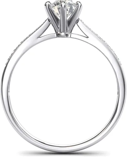 Vista 4 de Anillo de compromiso de oro blanco de 14 k de 10 quilates clásico de 6 puntas de diamante simulado con piedras laterales graduadas
