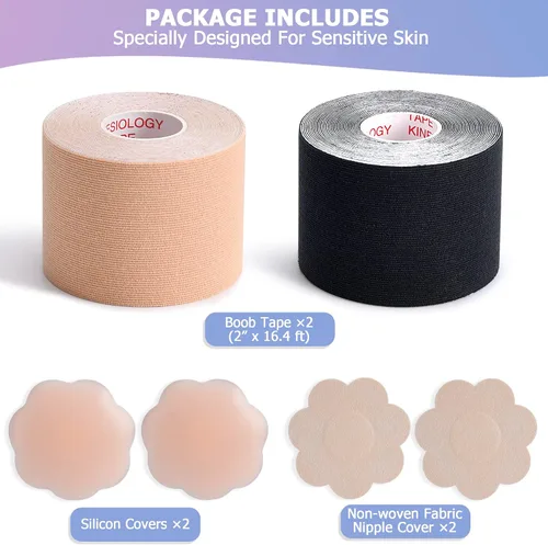 Vista 2 de Northside Boob Tape - Cinta para levantamiento de senos, cinta corporal con 2 pares de cubiertas para pezones