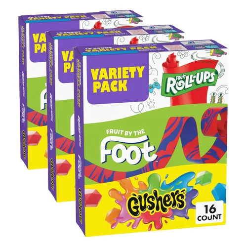 Vista 8 de Fruit Roll-Ups, Fruit by the Foot and Gushers - Paquete variado de aperitivos con sabor a frutas, sin gluten, 16 bolsas, 10.2 onzas