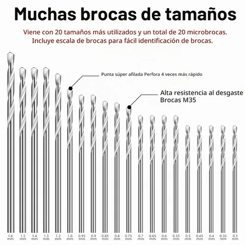 Vista 2 de Juego de brocas micro mini de 0.3-1.6 mm, brocas pequeñas de vástago pequeño, HSS totalmente rectificado, broca helicoidal de acero de alta