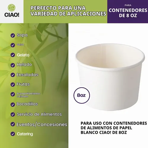 Vista 4 de CIAO! Tapa de PP de 3.543 in de diámetro, diseñada y apta para contenedores de papel de 8 oz (1000/caja)
