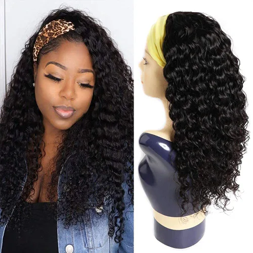 Vista 34 de XSY: Peluca de diadema de cabello humano de onda profunda sin pegamento, sin encaje frontal, peluca de diadema rizada, lista para usar y llevar