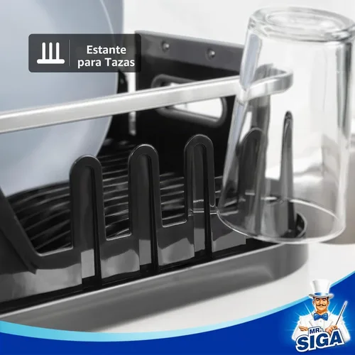 Vista 4 de MR.SIGA - Escurridor de platos para encimera de cocina, escurridor compacto con tabla de escurrir, soporte para utensilios y portavasos, escurridor