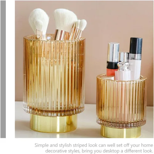 Vista 6 de Thickened Amber Glass Makeup Brush Holder Large Pen and Cosmetic Organizer for Vanity Desktop Storage