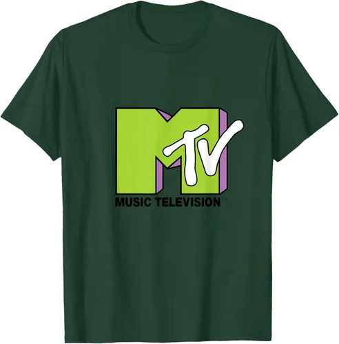 Vista 92 de Camiseta de tratamiento de relleno con logotipo MTV verde lima y morado, Negro, S Azul Marino