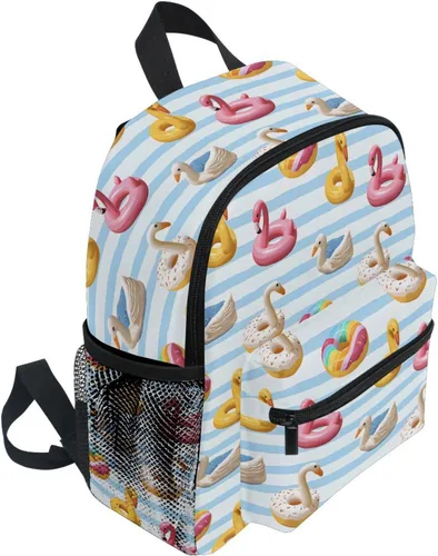 Vista 2 de ALAZA Toddler Backpacks for Boys Girls Flamingo Swan Circlen Bule Stripes Kids Backpack with Chest Clip and Name Tag,S