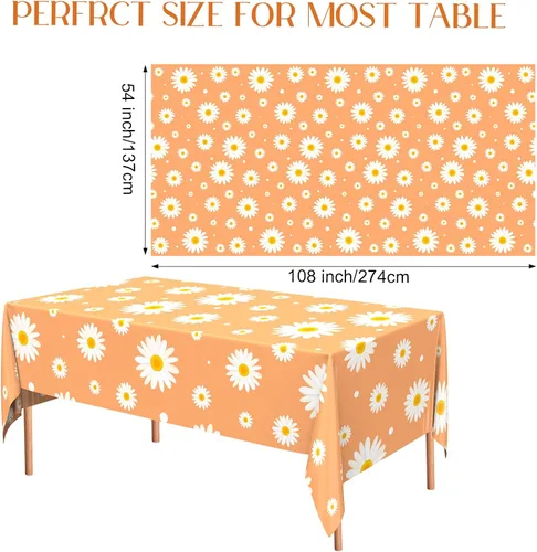 Vista 3 de Remagr 6 manteles de margaritas de 54 x 108 pulgadas, desechables, de plástico, para decoración de fiesta de cumpleaños, estilo retro, hippie