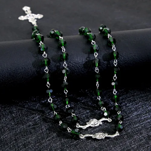 Vista 16 de KOMI Rosario de cuentas católicas para mujer, collar de cuentas de rosario con cruz de crucifijo, perlas de cristal, rosario, rosarios, católicos