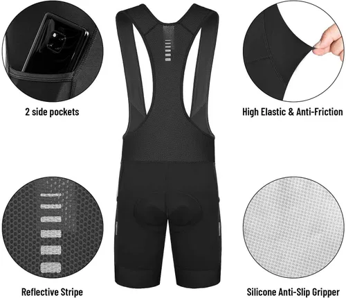 Vista 2 de Przewalski Culotte corto con bolsillos para teléfono, con acolchado 4D, transpirable, para ciclismo