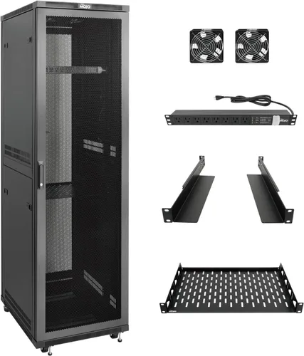 Vista 7 de Tecmojo Gabinete de rack de red, estante de servidor de 27U, profundidad de 23.6 pulgadas, soporta hasta 1800 libras, gabinete con cerradura