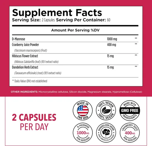 Vista 6 de Plantvital D Mannosa Cápsulas con Arándano - D-manosa 1000 mg por porción - Alta potencia para soporte de vejiga, riñón y tracto urinario - Polvo