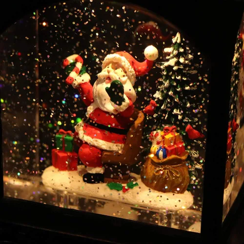 Vista 2 de GenSwin Linterna de globo de nieve con tren iluminado con música, nieve de agua, brillante, funciona con pilas, con temporizador, decoración musical