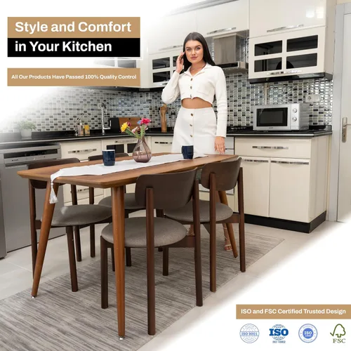 Vista 3 de Juego de 6 sillas de comedor de madera tapizadas modernas de mediados de siglo para muebles de habitación con diseño ergonómico duradero prémium