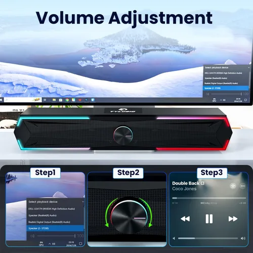 Vista 2 de Tylubio Altavoces de computadora para PC de escritorio con sonido claro, altavoz LED de PC que fluye para computadora de escritorio y portátil