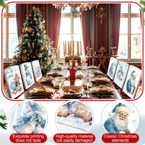 Vista 4 de Buryeah 6 fundas para respaldo de silla de Navidad, 6 estilos, extraíbles, lavables, elásticas, para comedor, fundas protectoras de sillas Parson