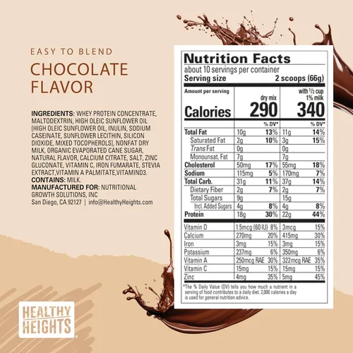 Vista 5 de Healthy Heights Grow Daily Kids - Mezcla de bebida proteica (chocolate) - Batido alto en proteínas para niños de 10 años, 21.6 onzas