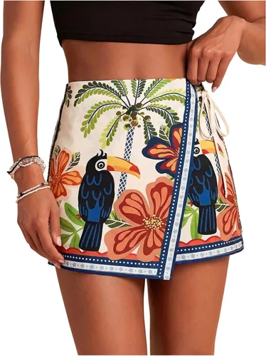 Vista 16 de SweatyRocks Mini faldas bohemias para mujer, pantalones cortos florales con Negro