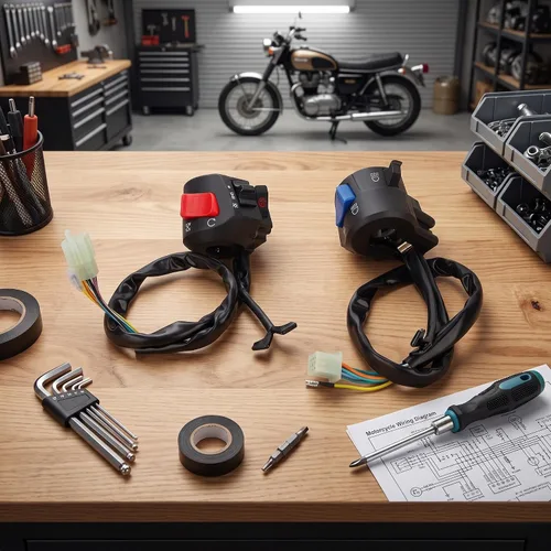Vista 3 de Kit completo de control de manillar de motocicleta, ajuste universal con intermitentes de bocina para faros delanteros para todas las motocicletas