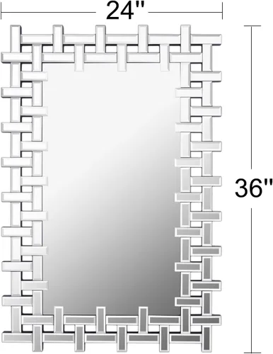 Vista 8 de Espejo grande para sala de estar, 36 x 24 pulgadas, moderno espejo decorativo con borde biselado, espejo rectangular sin marco para baño, comedor