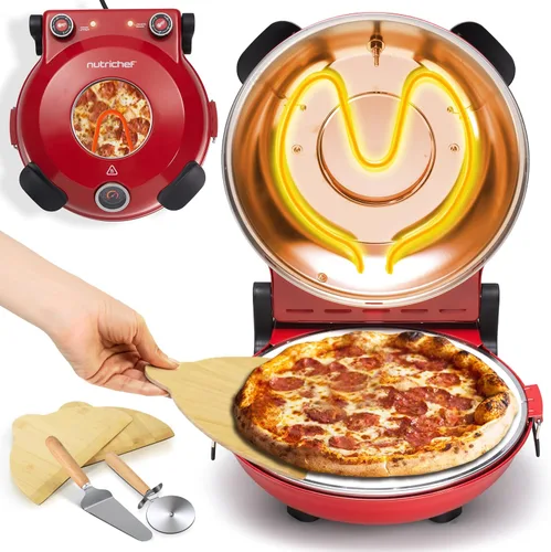 Vista 9 de NutriChef Horno eléctrico para pizza Máquina de pizza de encimera de 1200 W con control de temperatura y termómetro Ventana de visualización