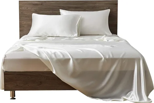 Vista 38 de Juego de sábanas de satén de seda de 4 piezas Sábana bajera Sábana encimera Funda de almohada Calidad de hotel sedoso suave y lujoso