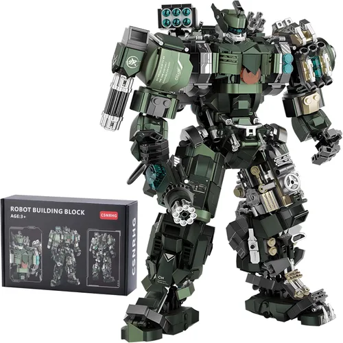 Vista 10 de CSNRHG Modelo de robot mecánico samurái de tigre blanco con doble hacha, bloques de construcción, juego de juguetes de cumpleaños mítico para niños