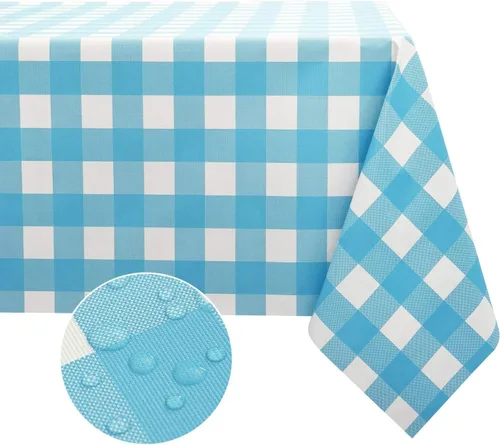 Vista 30 de Obstal Mantel 100% impermeable de PVC, mantel rectangular de vinilo a prueba de aceite y derrames, cubierta de mesa lavable para uso en exteriores e