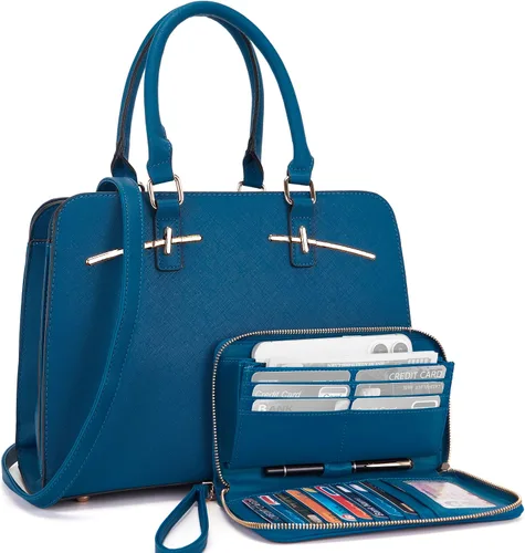 Vista 8 de Carteras para mujeres, bolso cartera monedero tote bandolera hobo con asa superior tipo satchel, juego de carteras de 2 piezas con 3 compartimentos