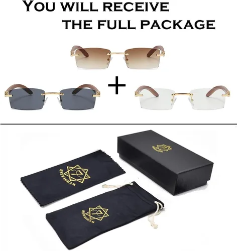 Vista 7 de Heptagram - Lentes de sol rectangulares sin montura para mujeres y hombres, gángster de los años 90, sin marco, retro, vintage, de moda