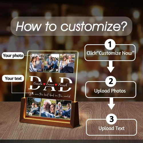 Vista 3 de Regalos de cumpleaños personalizados para el día del padre, para papá, de hija, hijo, esposa, marco de fotos con placa acrílica personalizada