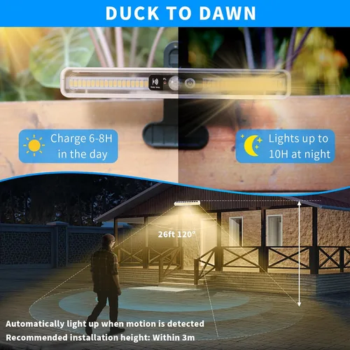 Vista 3 de Luces solares de movimiento con clip para exteriores, impermeables, paquete de 2 luces con sensor de movimiento para exteriores con 36 LED, 3000 K