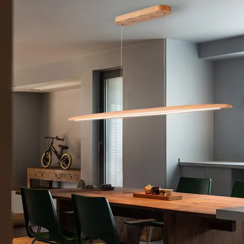 Vista 6 de YISDESIGN Lámpara Colgante Lineal LED de Madera de 39" 24W, Lámpara LED para Comedor Regulable, Lámpara Colgante para Comedor, Cocina, Isla, Mesa