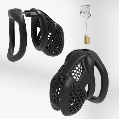 Vista 2 de Jaula de castidad masculina, jaula ligera de resina para pene masculino, dispositivo de castidad masculina, juguetes sexuales para hombres con 4