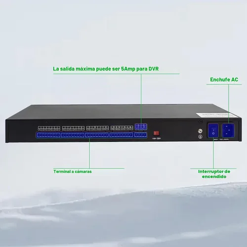 Vista 2 de Fuente de alimentación de montaje en rack de 1U 12V 20A de 18 canales - Salida de CC distribuida de 12 V 3-5 A con fusible de reinicio, cable de CA