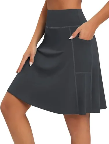 Vista 3 de Vavious Falda modesta para mujer de 20 pulgadas, longitud hasta la rodilla, falda con 4 bolsillos, falda larga casual de viaje con pantalones cortos