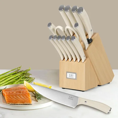 Vista 2 de WANGMAZI Juego de 15 cuchillos de acero inoxidable japonés de alto carbono, juego de cuchillos afilados para cocina, apto para lavavajillas, caja