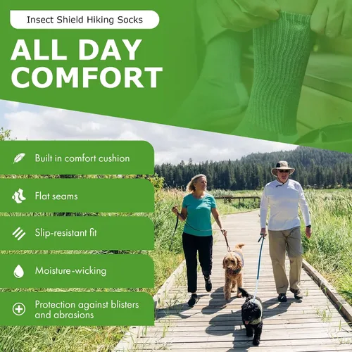 Vista 4 de Insect Shield Heavyweight Hiking Walking Socks, Stretchy and Comfortable Crew Socks with Padding and Tick Protection