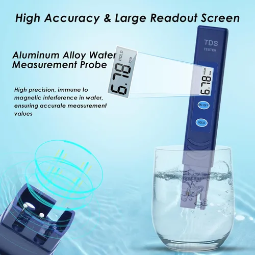 Vista 4 de Probador de agua TDS, probador de agua potable, medidor de 0-9990 PPM, medidor de calidad de agua, probador de agua portátil para agua potable