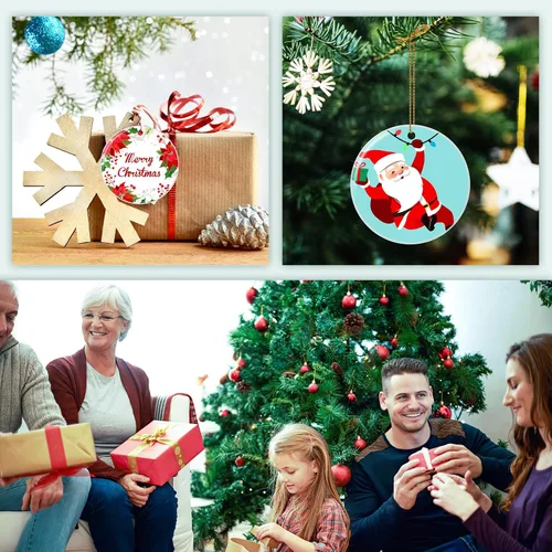 Vista 6 de Paquete de 4 adornos de Navidad personalizados 2025 de cerámica personalizada con foto y texto para decoración de árbol de Navidad, primera Navidad