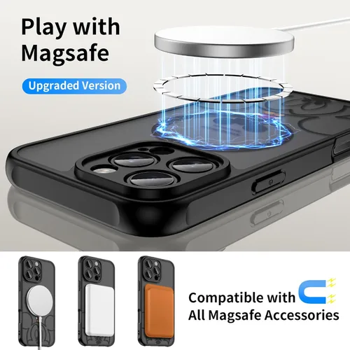 Vista 4 de Funda para iPhone 16 Pro Max [Compatible con MagSafe], diseño bonito, magnético, negro translúcido, mate, con borde de TPU suave y parte trasera