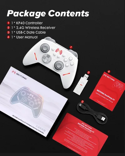 Vista 8 de BEITONG Controlador inalámbrico KP40 para PC, Switch/Switch 2, Android, TV, Steam Deck, Joysticks TMR ajustables de precisión, disparadores TMR