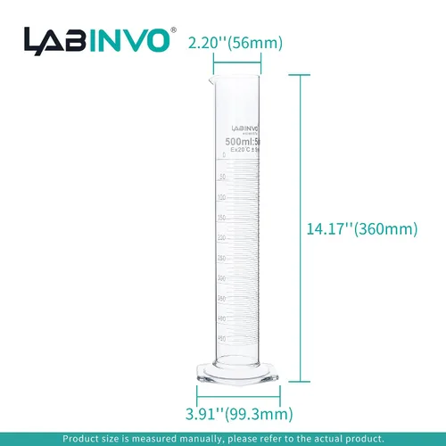 Vista 4 de Juego de cilindros graduados de 16.9 fl oz, 2 piezas de cilindro de medición de vidrio de borosilicato 3.3, base hexagonal, con boquilla, clase B