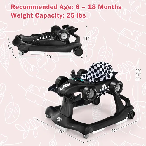 Vista 8 de BABY JOY Andador de bebé 4 en 1, Andador de actividad plegable con altura y velocidad ajustables, música, luces, antivuelco, andador de empuje