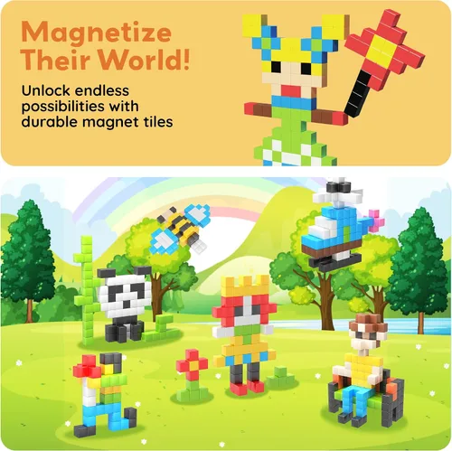 Vista 7 de PicassoTiles 108 Piece Magnetic Cubes, 1 Inch STEM Building Set for Kids 3+