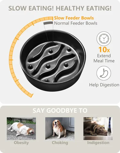Vista 3 de Cuencos de cerámica para perros pequeños, comedero lento para perros pequeños, comedero lento para perros de 0.6 tazas para comer rápido, cuenco