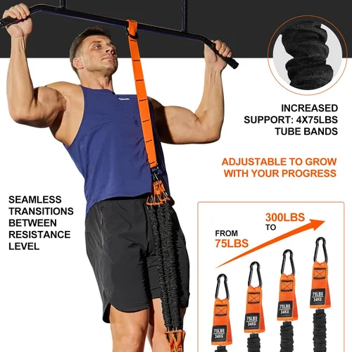 Vista 3 de Pull Up Assistance Bands Set - 4 Heavy Duty Resistance Bands 300lbs, Adjustable Weight/Size with Footrest for Home Gym Strength Training
